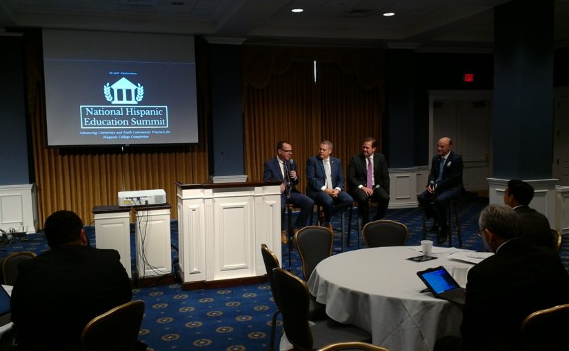 Criswell College President Dr. Barry Creamer participating in National Hispanic Education Summit panel with Howard Payne University President Dr. Cory Hines and Dallas Baptist University President Dr. Adam Wright.